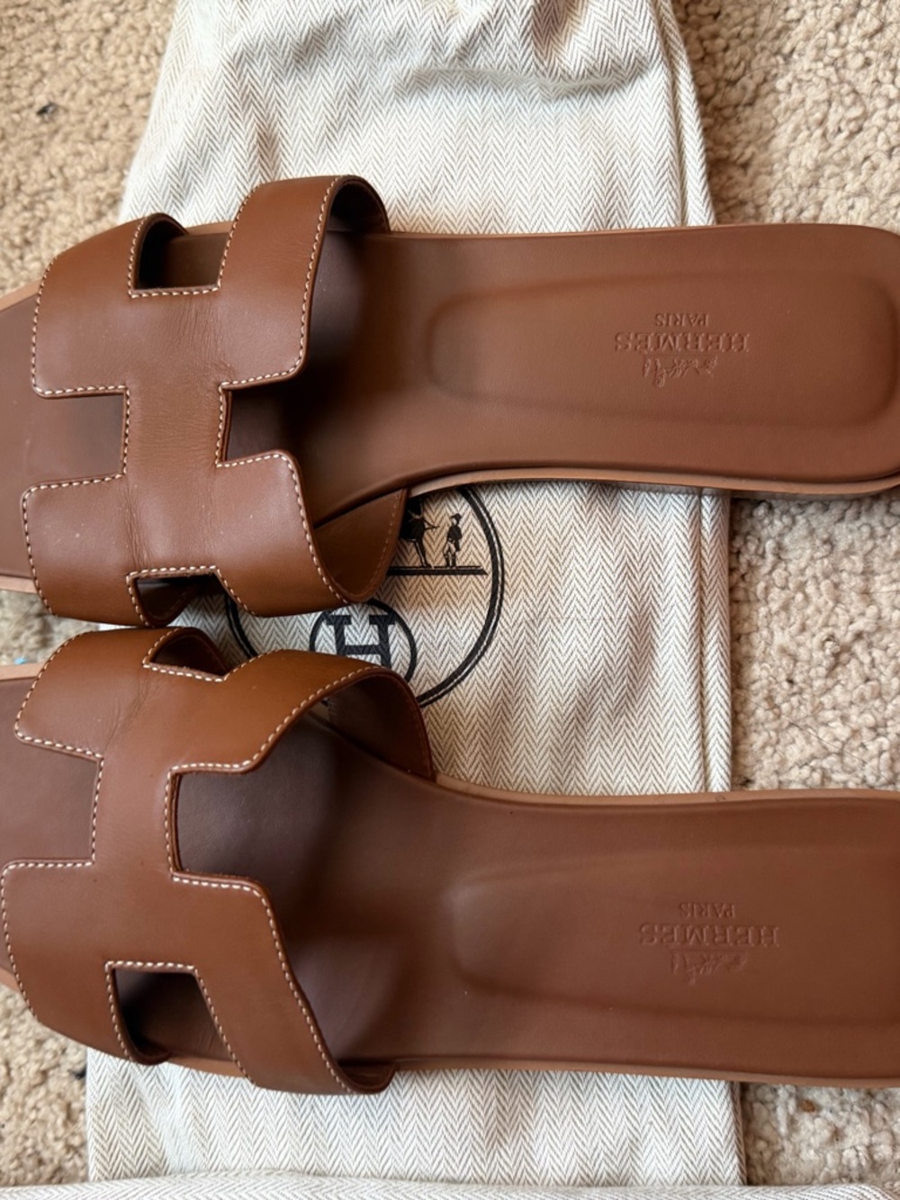 Hermes Brown Oran Slide Sandals in Cognac Leather - Picture 8 of 10